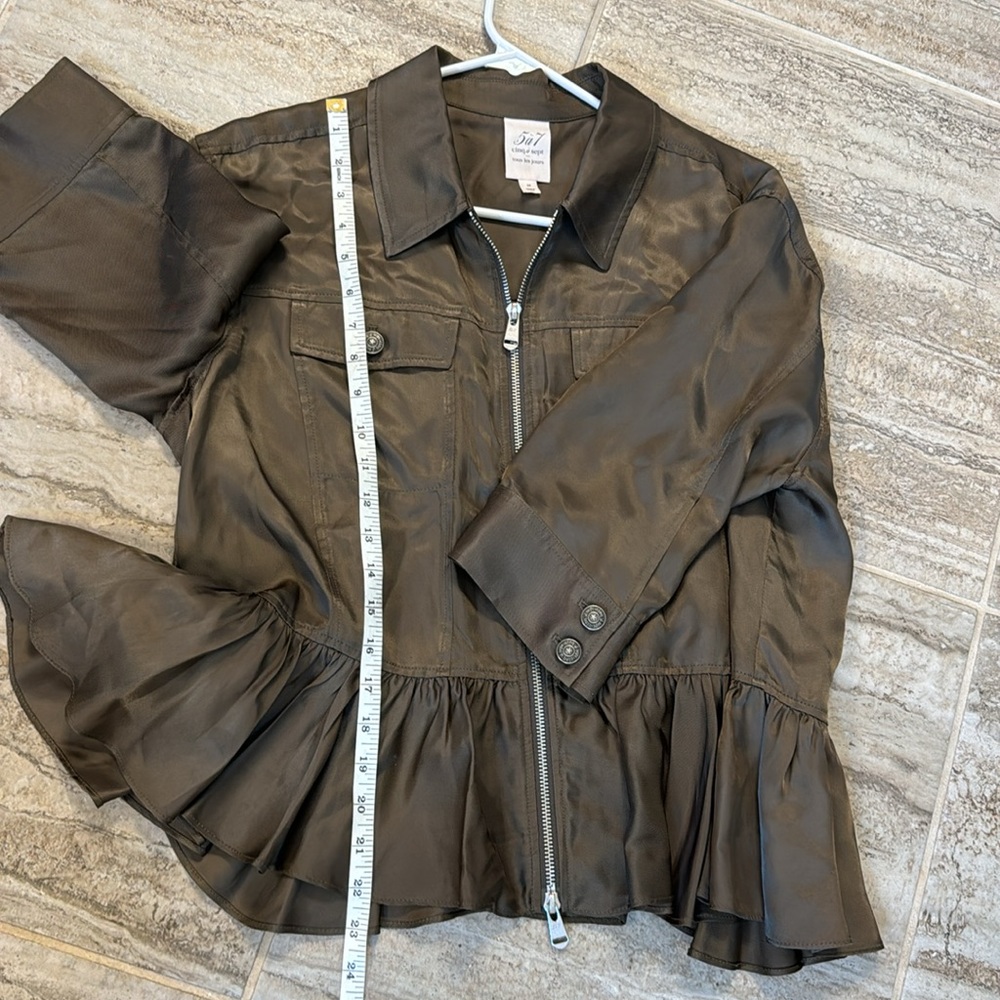 Cinq a Sept Helene Green Zip Peplum Jacket Size Medium - Picture 11 of 14